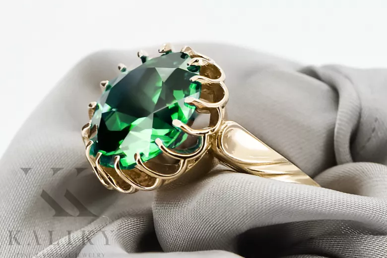 Emerald Or jaune 8 carats Anneau Vintage vrc035x-em Art Deco Bijoux de l’URSS, style russe